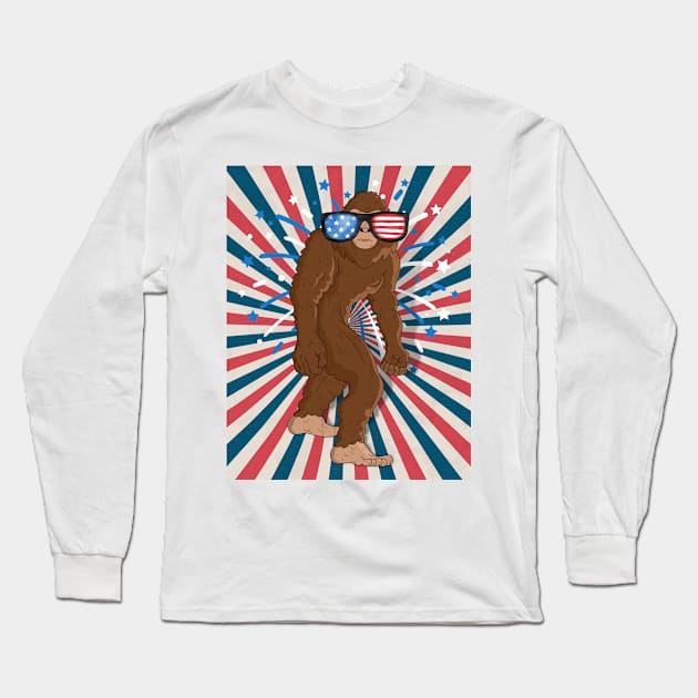 Big foot on independence day Long Sleeve T-Shirt by Don’t Care Co